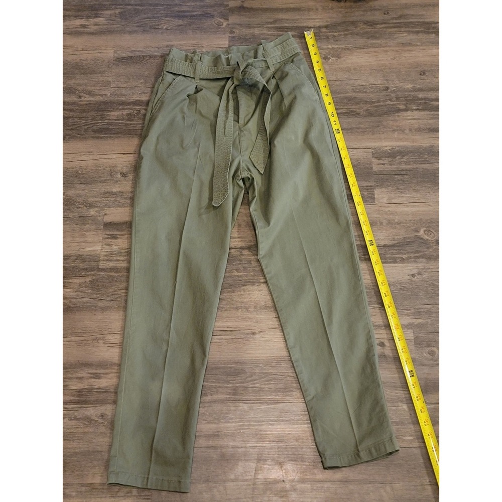 H&M‎ L.O.G.G. Olive Green Paperbag Waist Tie Tapered Pants Womens Size 6